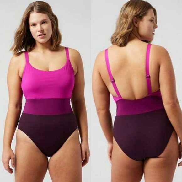 Athleta Womens NWT Purple Colorblock Coastline One Piece Swimsuit Small - Picture 1 of 10